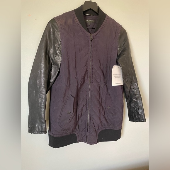 Rag & Bone eggplant pacific silk quilted jacket with leather size XS - Picture 5 of 10